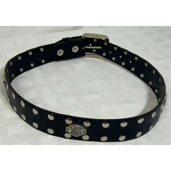HARLEY DAVIDSON Motorcycle USA  28 Wide Black Leather Silver Studded Womens Belt main image 11